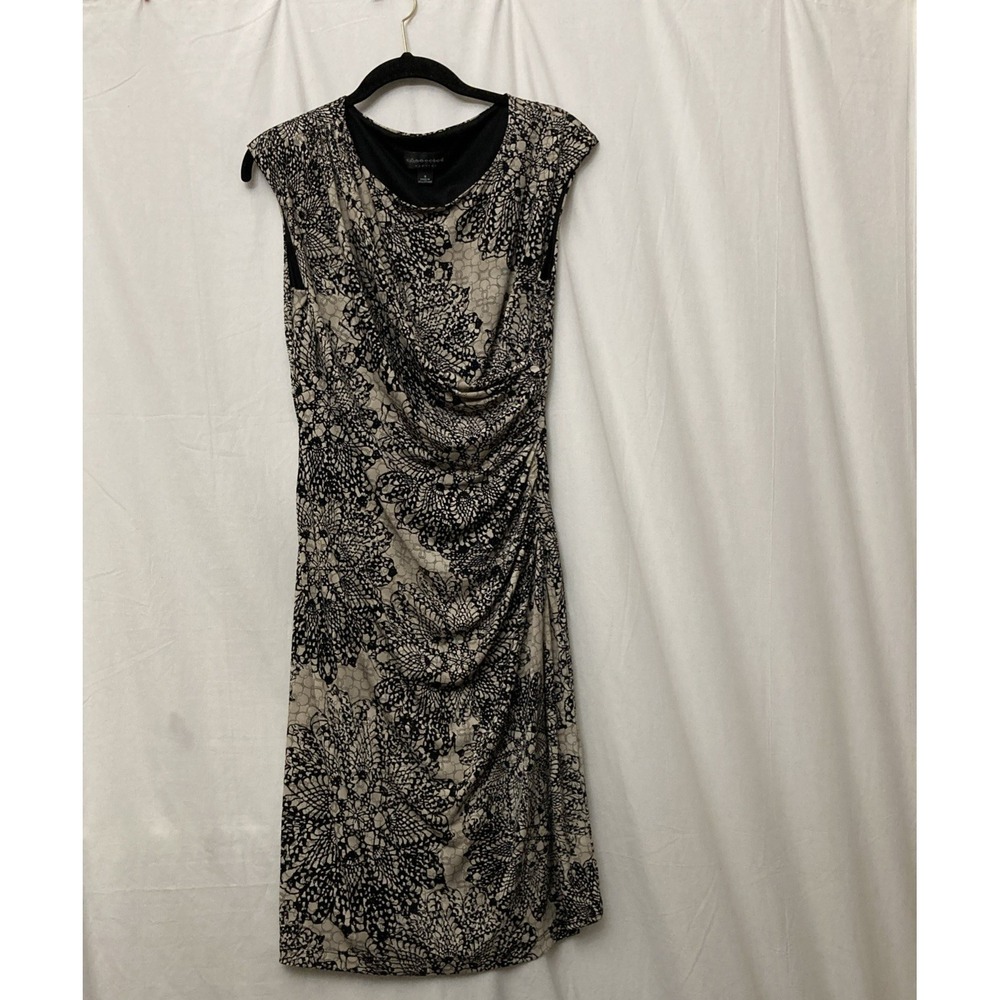 Connected Apparel Brown & Black Geometric Floral Sleeveless Midi Dress - SZ 8